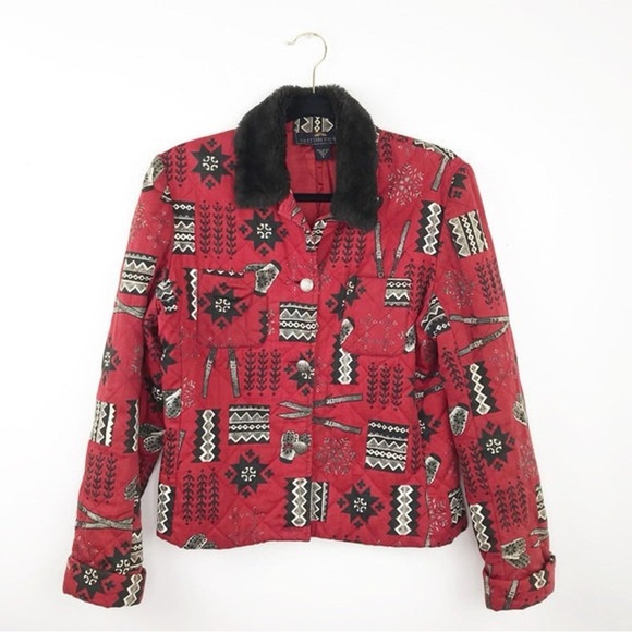 British Khaki Jackets & Blazers - British Khaki Red Ski and Glove Patterned Jacket | Size 6